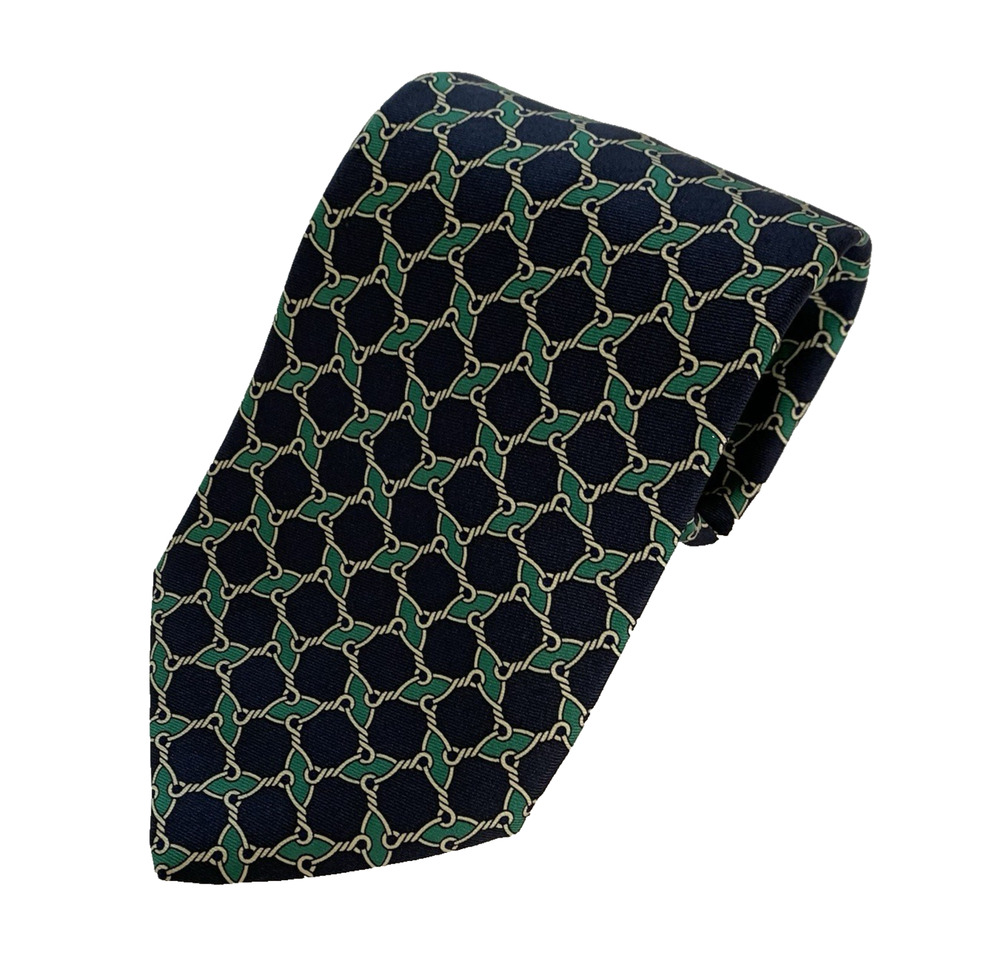Brooks Brothers Makers 100% Silk Neck Tie Chain Link Print Handmade USA L: 56”